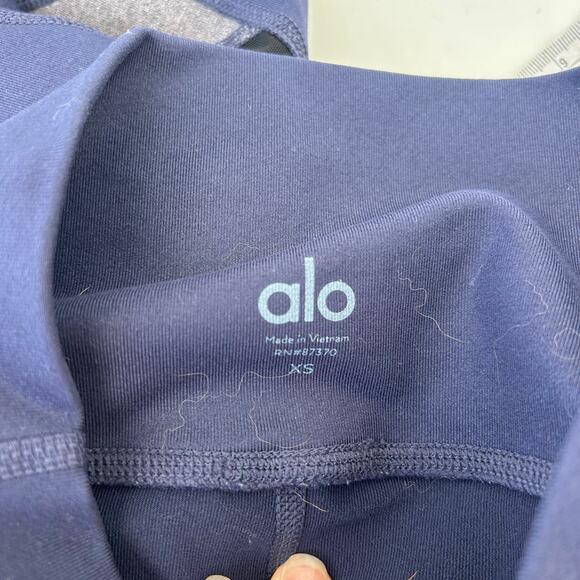 Alo Yoga Elevate Hi-Rise Navy Gray Grey Mesh Leggings XS Yoga Running Ankle - Picture 7 of 7